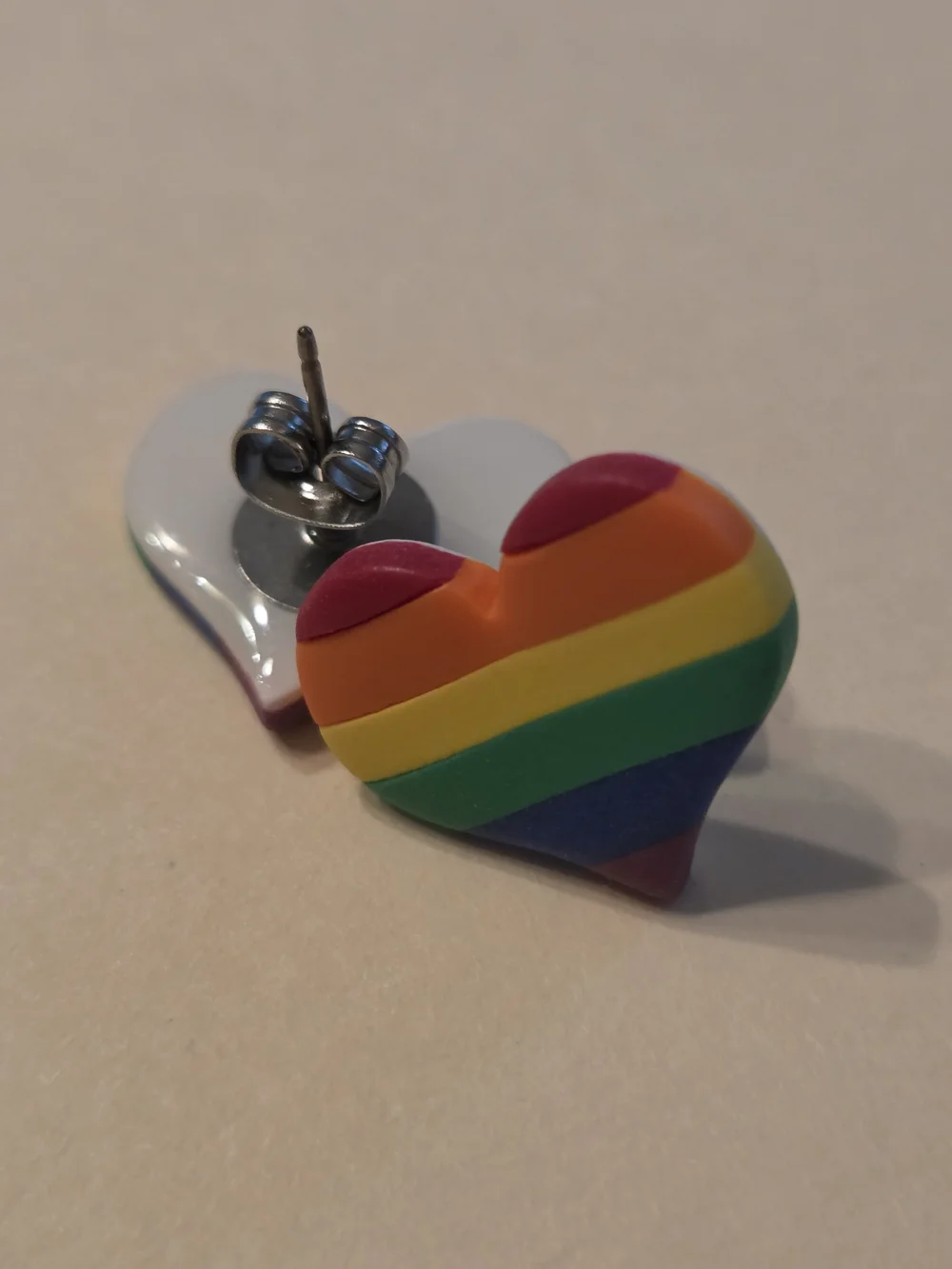 Heart Stud Earrings in Rainbow Stripes - Women Jewelry